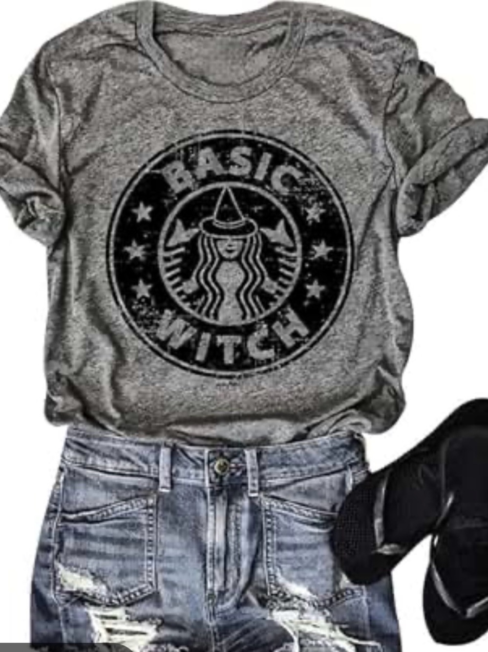 Basic Witch Graphic Tee - Gray
